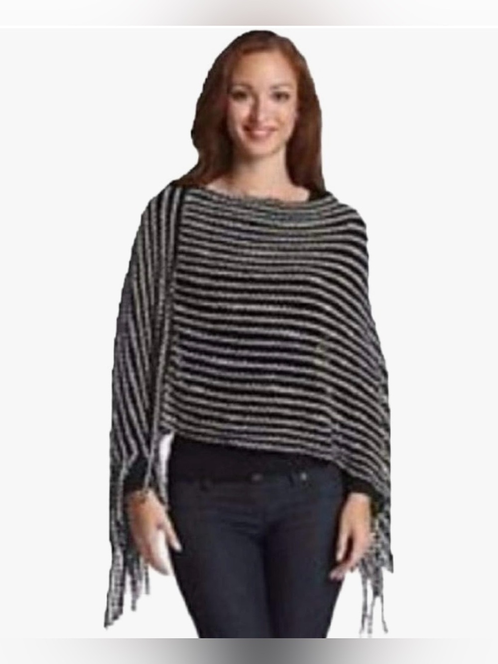 Steve Madden Black & White Open Knit V-Neck One Size Poncho NWOT